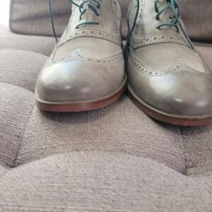Cole Haan Gray Leather Oxfords with Teal Laces